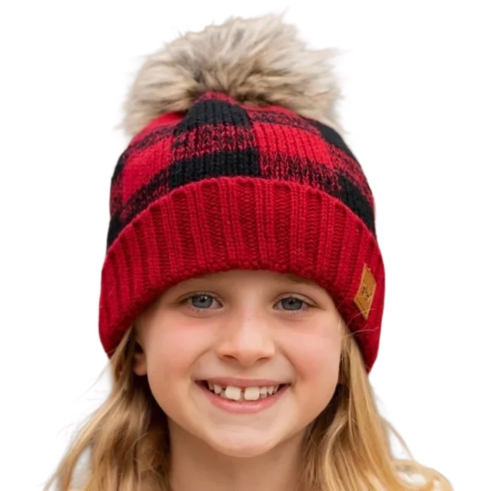 Panache Kids Red & Black Buffalo Plaid Knit Hat